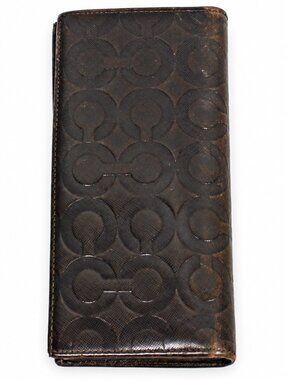 Coach Brown Signature C Long Bifold Wallet – Card Slots & Zip Pocket